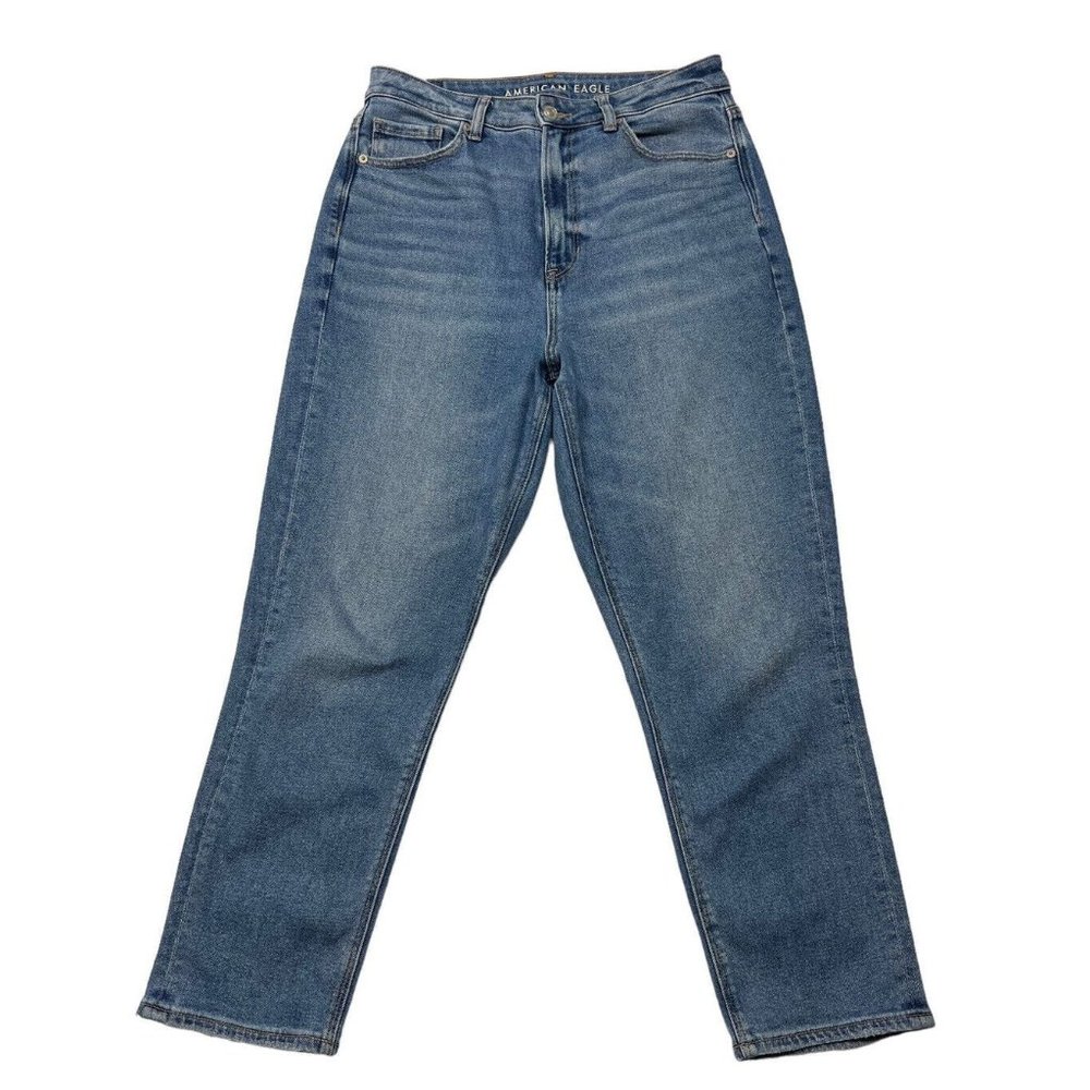 American Eagle Highest Rise Mom Jeans 10 Short Blue Medium Wash Denim Womens